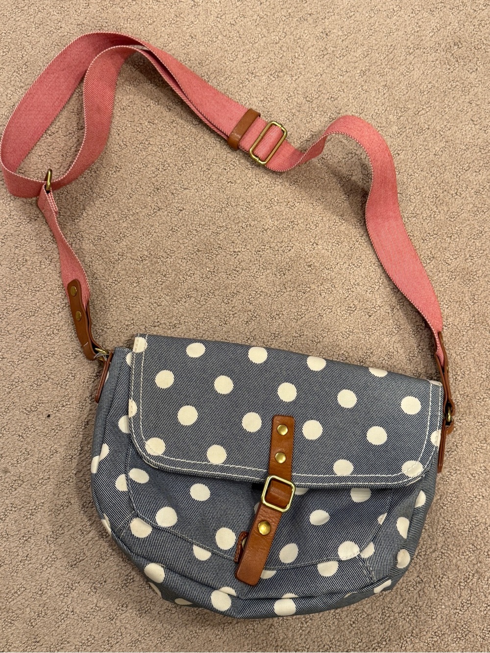 Cath Kidston Blue Polka Dot Crossbody with Pink Strap